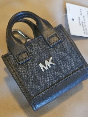Michael Kors Black Mini Tote Charm with Silver MK Logo